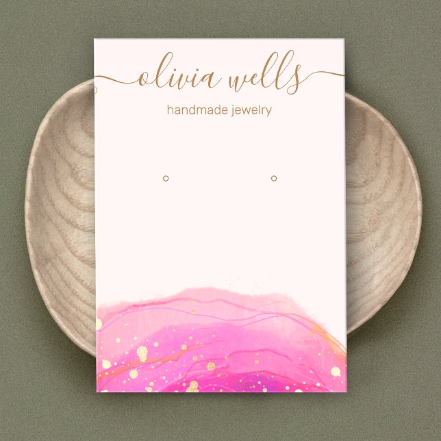 Gold Splatter Pink Watercolor Earring Display    B Business Card (Creator Uploaded)