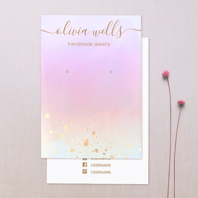 Gold Splatter Rainbow Watercolor Earring Display   Business Card (Creator Uploaded)