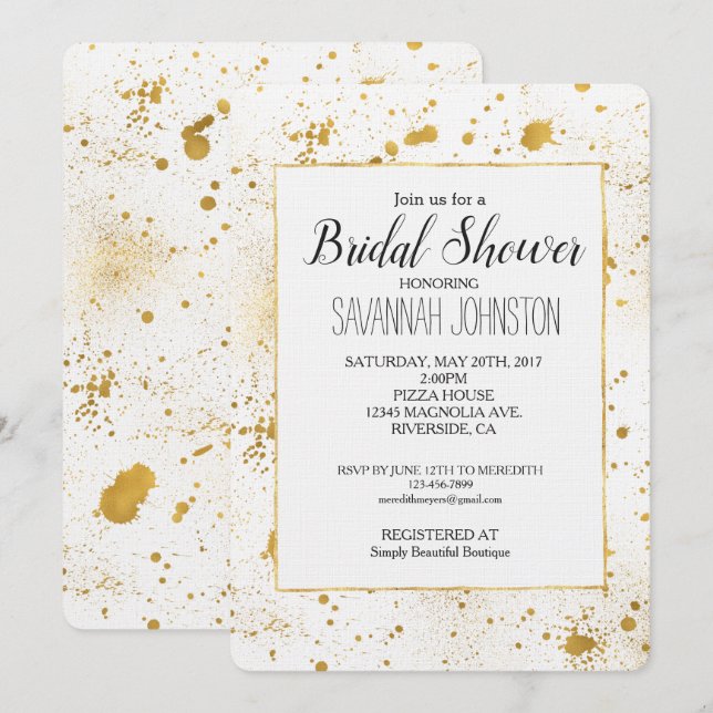 Gold Splatters Bridal Shower Invitation (Front/Back)