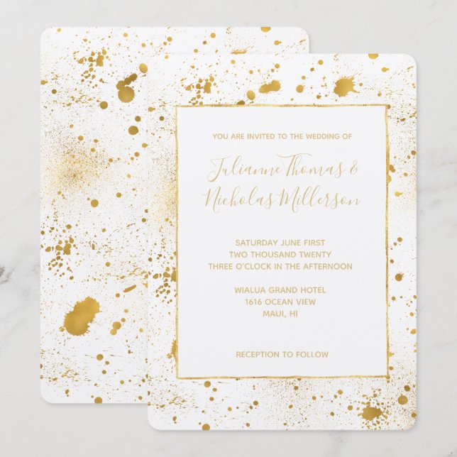 Gold Splatters Wedding Invitation (Front/Back)