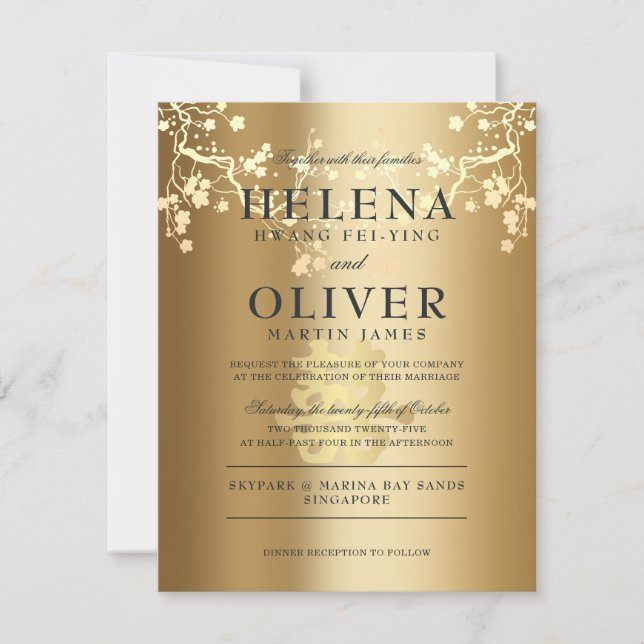 Gold Splendour Double Happiness | Chinese Wedding Invitation (Front)