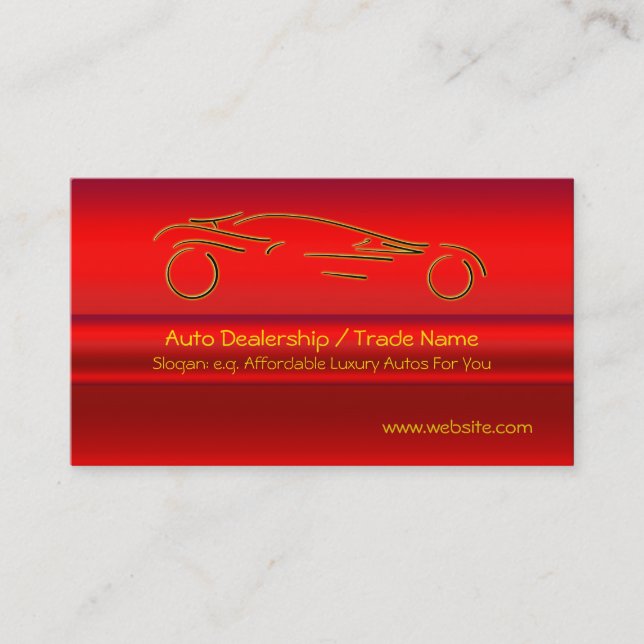 Gold Sports Auto on red metallic-look effect Business Card (Front)