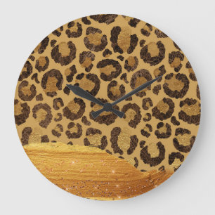 Gold Spots on Metal Glamour Cheetah Skin Large Clock