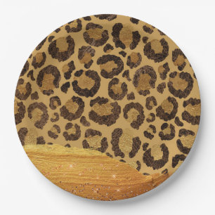Gold Spots on Metal Glamour Cheetah Skin Paper Plate