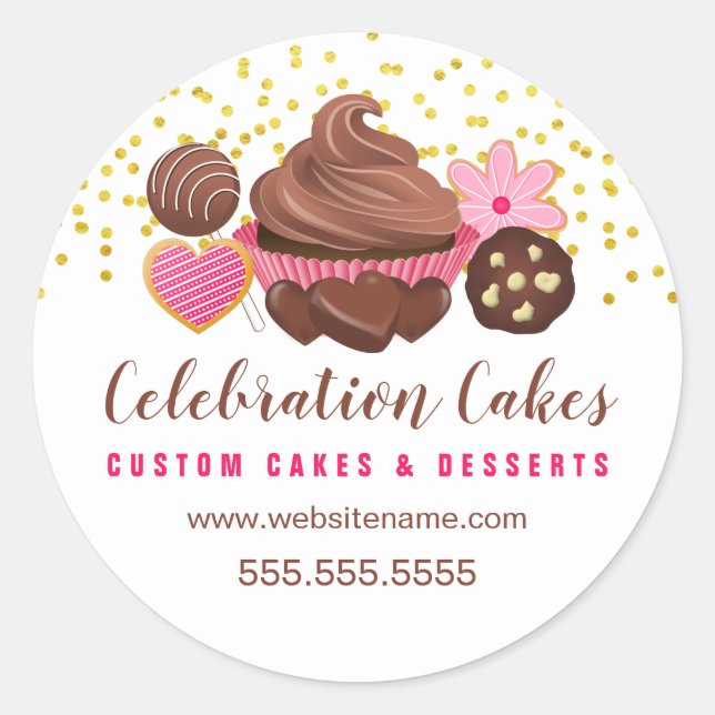 Gold Sprinkles Chocolate Cupcake Cake Pops Cookies Classic Round Sticker (Front)