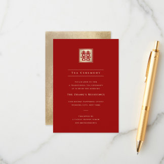 Gold Square Double Happiness Chic Chinese Wedding Enclosure Card