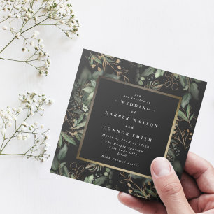 Gold Square Foil Frame   Boho Botanical Eucalyptus Invitation