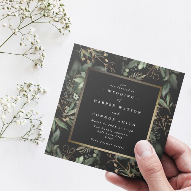 Gold Square Foil Frame | Boho Botanical Eucalyptus Invitation (Creator Uploaded)