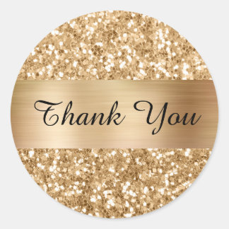 Gold Square Glitter Shimmer Strip Foil Classic Round Sticker