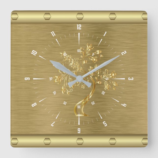 Gold  square wall clock (Front)