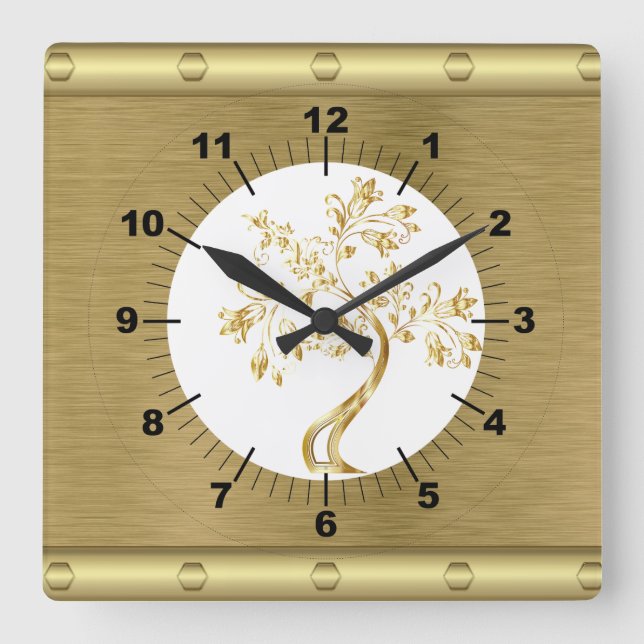 Gold  square wall clock (Front)