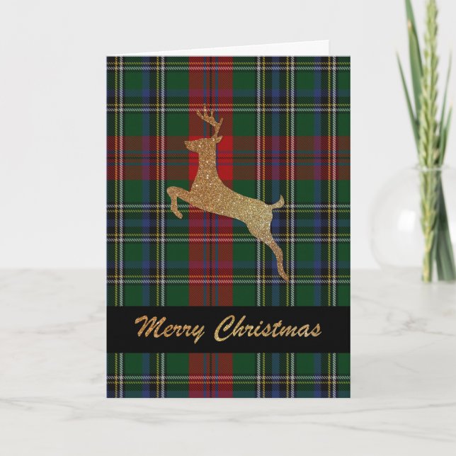 Gold Stag MacLean Plaid Christmas Greeting Card (Front)