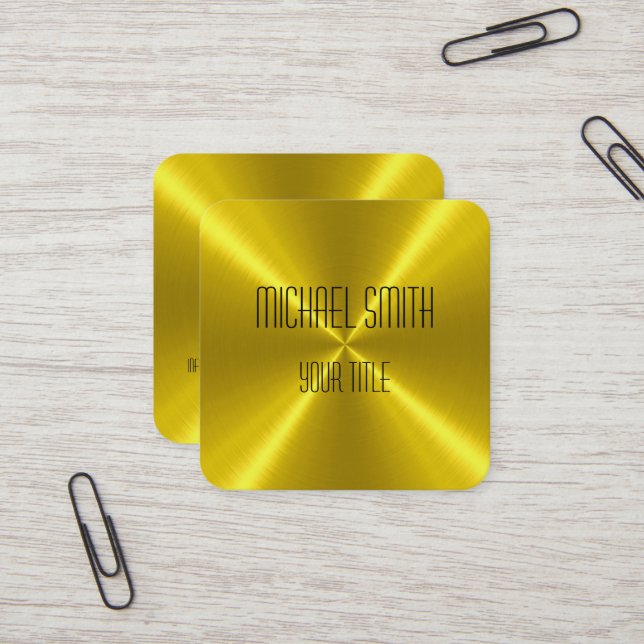 Gold Stainless Steel Metal Square Business Card (Front/Back In Situ)