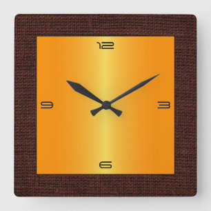 Gold Stainless Steel Modern Burlap Border Square Wall Clock