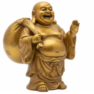 Gold Standing Laughing Buddha with Sack 2D statue Standing Photo Sculpture