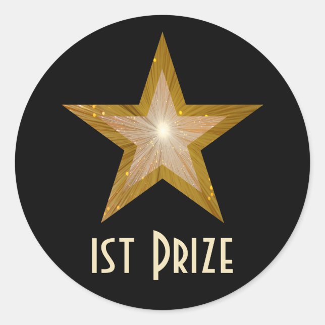 Gold Star '1st Prize' round sticker black (Front)