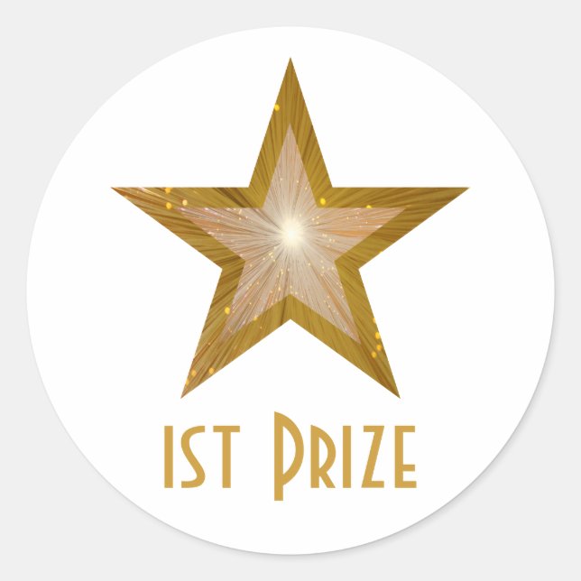 Gold Star '1st Prize' round sticker white (Front)