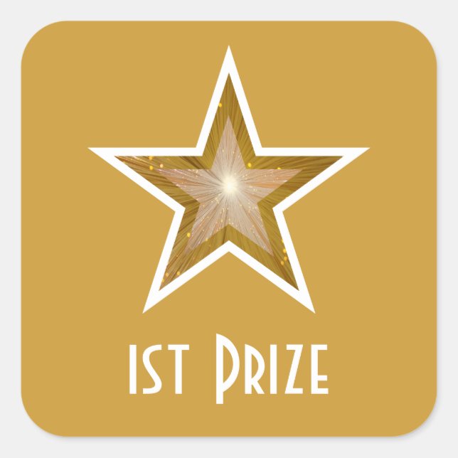 Gold Star '1st Prize' square sticker yellow (Front)