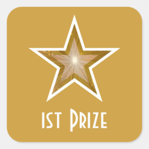 Gold Star '1st Prize' square sticker yellow