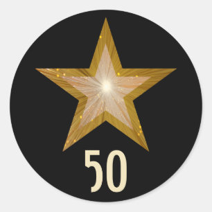 "Gold" Star "50" round sticker black