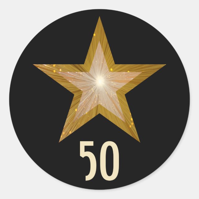 "Gold" Star "50" round sticker black (Front)