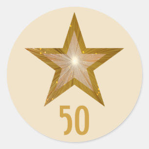 "Gold" Star "50" round sticker cream
