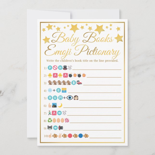 Gold Star Baby Shower Emoji Baby Book Game Invitation (Front)