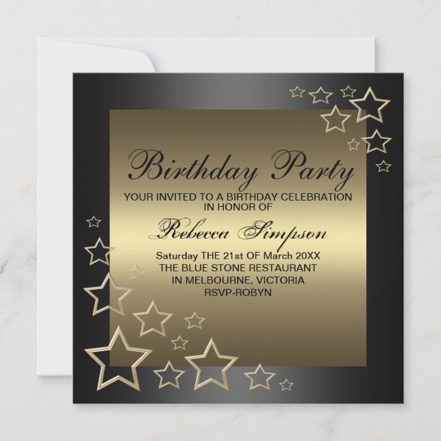 Gold Star Birthday Invitation (Front)