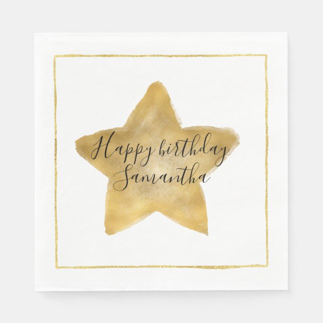 Gold Star Birthday Napkin (Front)