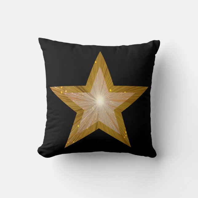 "Gold" Star Black 'Text' throw pillow square (Front)