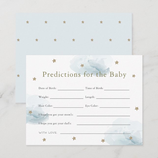 Gold Star & Blue Cloud Baby Predictions Card (Front/Back)
