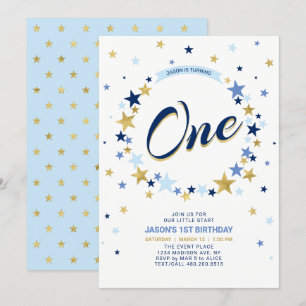 Gold Star   Boy 1st Birthday Invitation