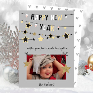 Gold Star Bunting Banner   New Year Photo Holiday Card
