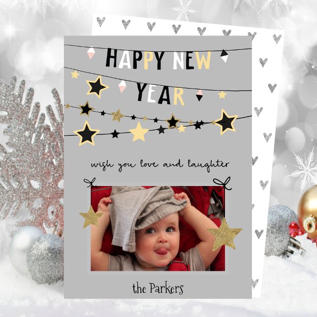 Gold Star Bunting Banner | New Year Photo Holiday Card (Creator Uploaded)