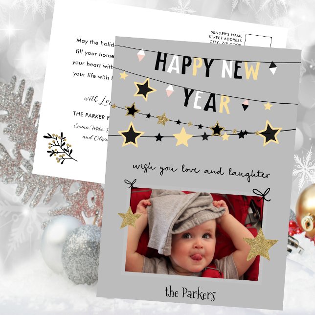 Gold Star Bunting Banner | New Year Photo Holiday Postcard (Creator Uploaded)