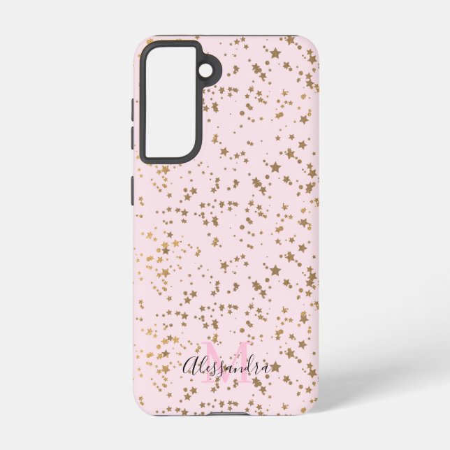 Gold Star Confetti Blush Pink Chic Samsung Galaxy S21 Case (Back)