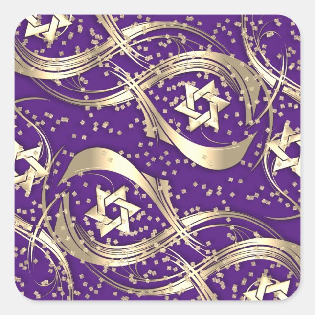 Gold Star Confetti Flourish Square Sticker (Front)