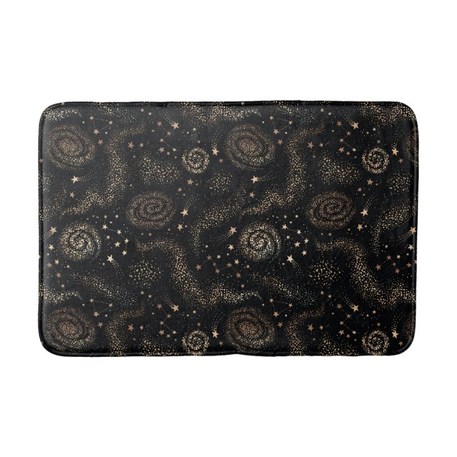 Gold Star Constellation Galaxy Pattern Bath Mat (Front)