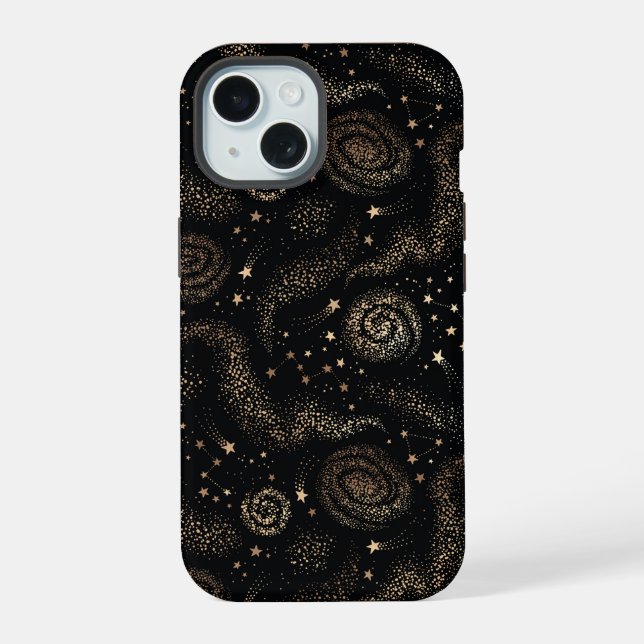 Gold Star Constellation Galaxy Pattern iPhone 15 Case (Back)