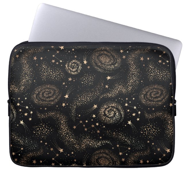 Gold Star Constellation Galaxy Pattern Laptop Sleeve (Front)