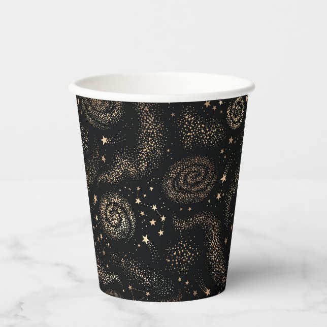 Gold Star Constellation Galaxy Pattern Paper Cups (Front)