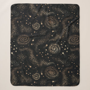 Gold Star Constellation Galaxy Pattern Sherpa Blanket