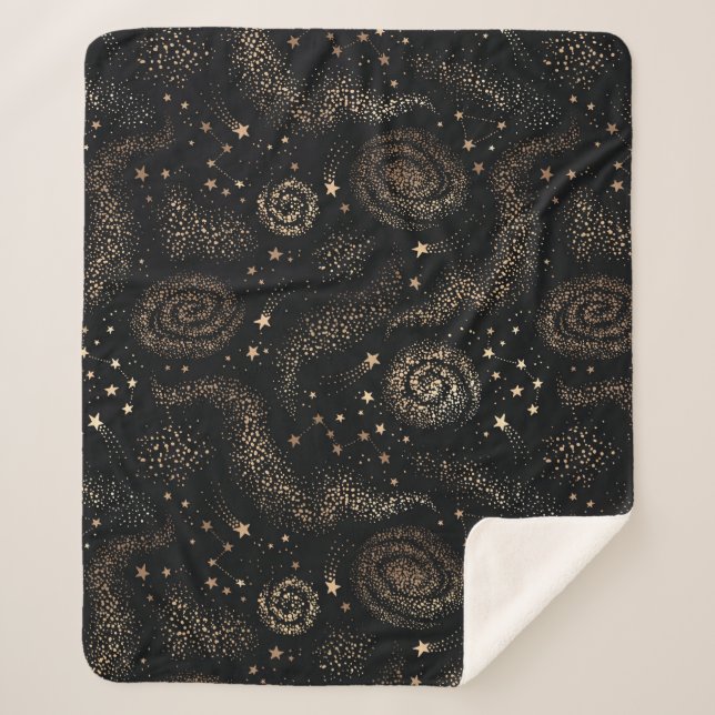 Gold Star Constellation Galaxy Pattern Sherpa Blanket (Front)