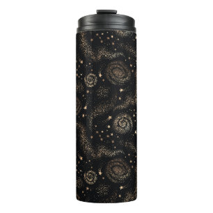 Gold Star Constellation Galaxy Pattern Thermal Tumbler