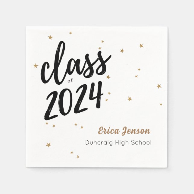Gold Star Custom Name Graduation Party Napkins (Front)