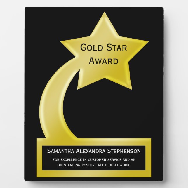 Gold Star Custom Personalised Award Plaque (Front)