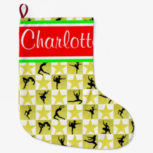GOLD STAR DANCER PERSONALIZED CHRISTMAS STOCKING
