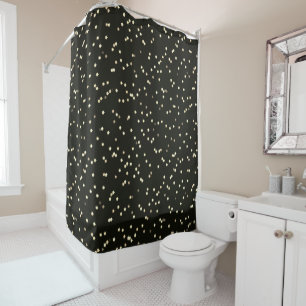 Gold Star Design On Black Shower Curtain