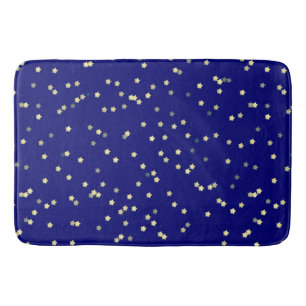 Gold Star Design On Blue Bath Mat