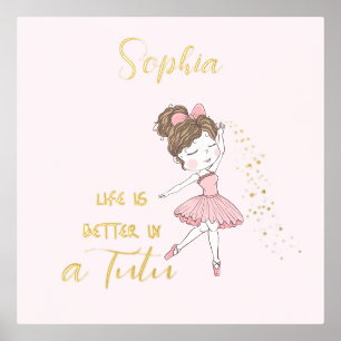 Gold Star Dust Cute Pink Ballerina Nursery  Foil Prints